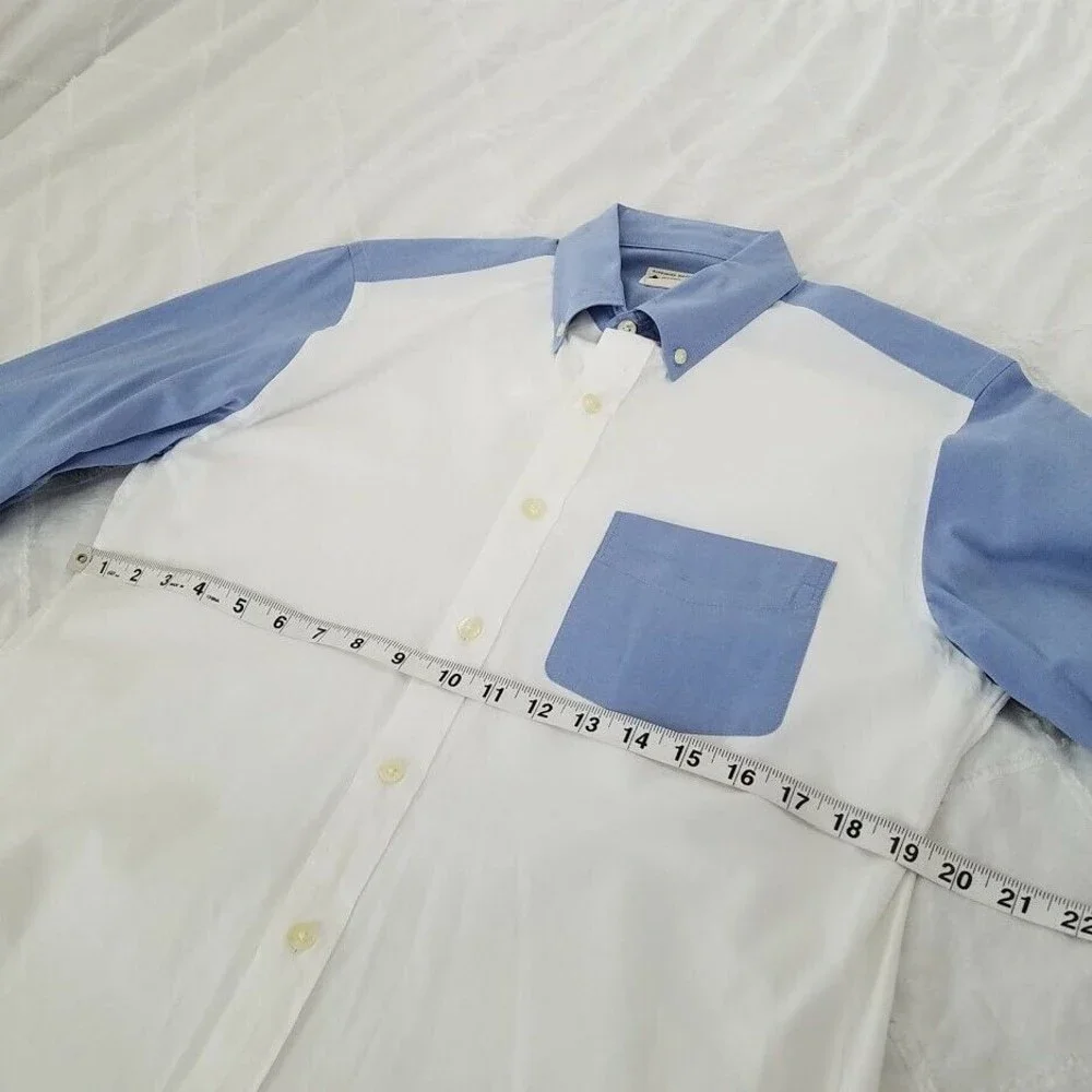 J. Crew White and Light Blue Two-Tone Button-Down Shirt
